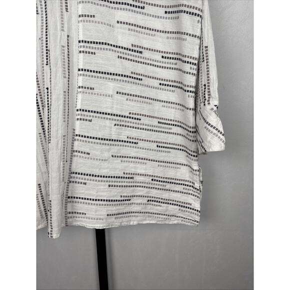 Habitat Button Down Shirt Women's Medium White Cotton Block Pattern Boho Artsy - Picture 11 of 13